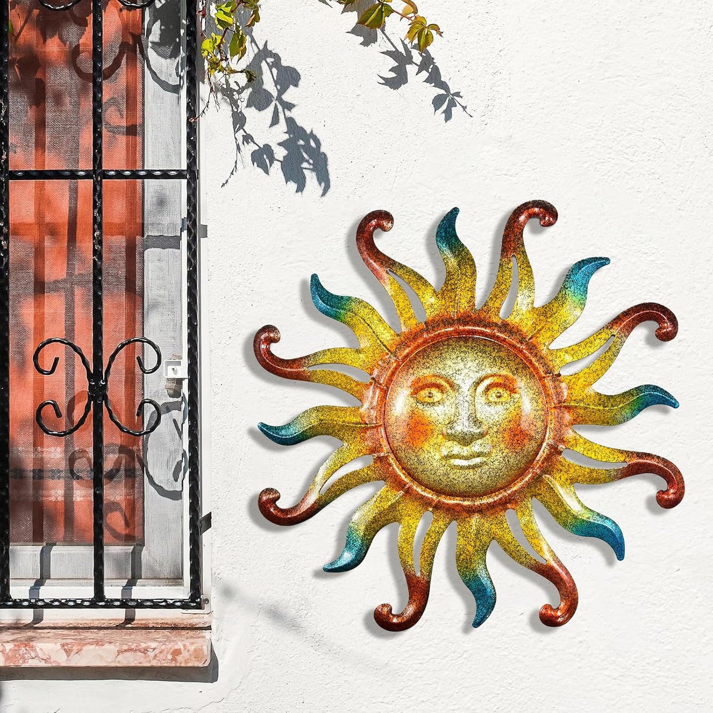 MACLARONX Metal Sun Wall Decor, Sun Face for Outdoor Garden Fence Yard Art Porch Door Patio Living Room Home Decorations Farmhouse Indoor Gift for Housewarming, Y1