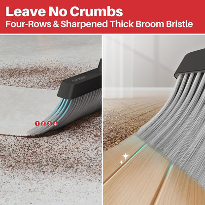 JOYMOOP Black and Red Broom and Dustpan Set, Upright Angle Design with Built-in Comb Teeth for Home, Office, Hard Floors
