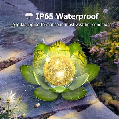 Garden Solar Light Outdoor(2Pack),Crackle Globe Glass Lotus Decoration, Waterproof Metal LED Flower Lights for Patio,Lawn,Walkway,Tabletop,Ground