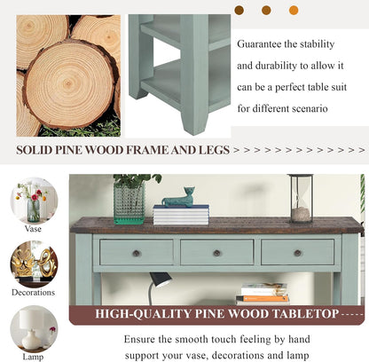 Solid Wood Console Table Sofa Table with Storage Drawers and Bottom Shelf Entryway Table for Entry Hallway Foyer Sofa Couch Table,Fully Assembled (48.8" Green)