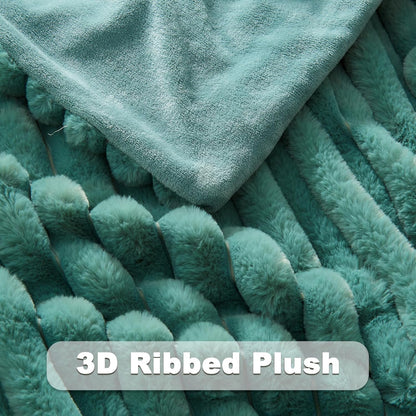 NEWCOSPLAY Faux Fur Throw Blanket Light Teal 3D Ribbed Plush Thick Warm Blanket for Couch Sofa Bed 850GSM (Light Teal Ribbed, Throw(50"x60"))