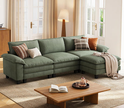 LINSY HOME Modular Sectional Sofa - 123'' Oversized Corduroy Cloud Couch L Shaped Couch with Movable Ottoman Soft Modern Comfy Sofa for Living Room Apartment Office, Green