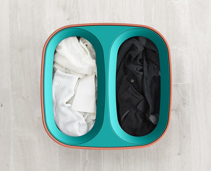 Joseph Joseph Tota Pop 60 liter/15.8 gallon Laundry Hamper Separation Basket with lid, 2 Removable Washing Bags with Handles- Coral/Green