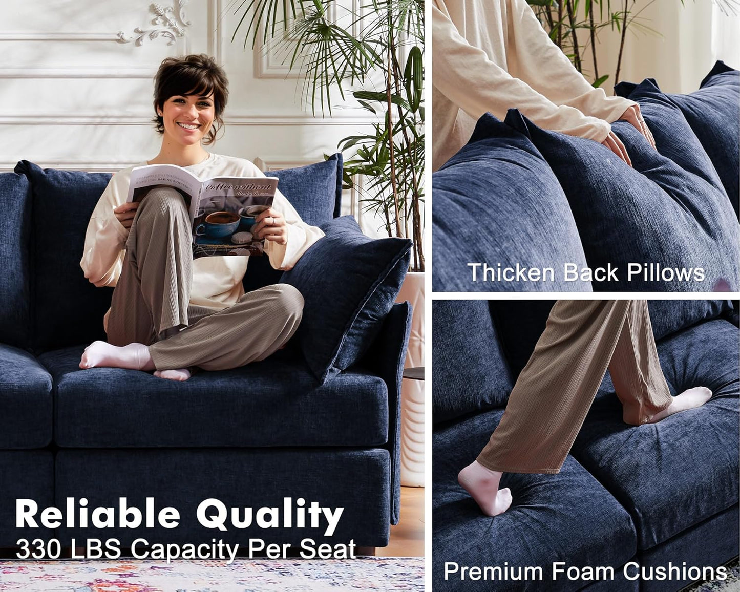 135.5" Oversized Modular Sectional Sofa, L Shaped Convertible Couch with Movable Ottoman, Large 6 Seat Corner Couches for Living Room Deep Seat Blue Chenille