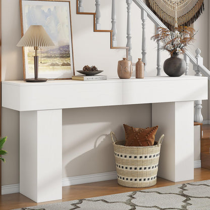 63 Inch Long Console Table for Entryway, Farmhouse Wood Rectangular Sofa Table Behind Couch Table, Narrow Entryway Table for Living Room, Entrance, Hallway, Foyer, Easy Assembly (Classic White)