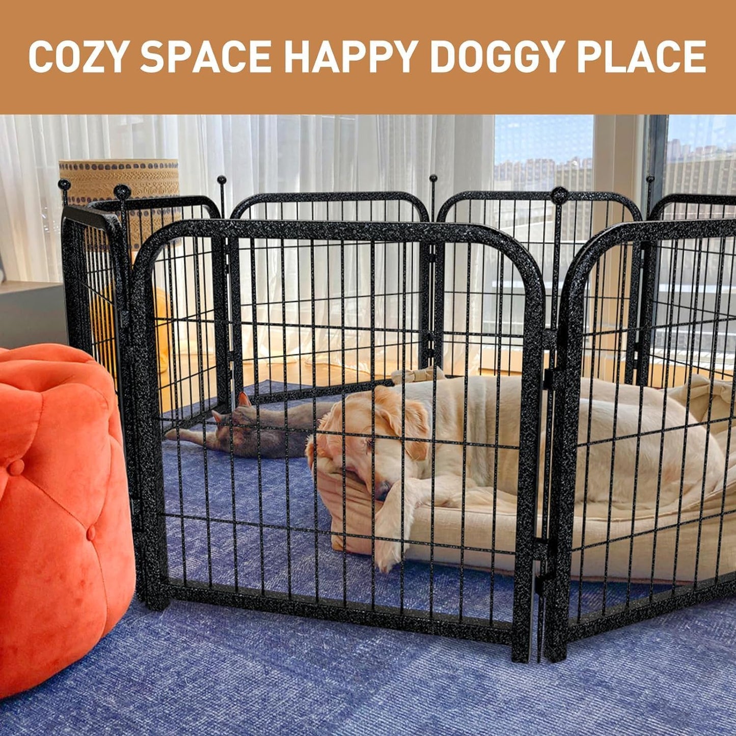 Metal Dog Playpen, 24" Inch Height 24 Panels, Ideal Dog Fence for Large/Medium/Small Dogs Indoor & Outdoor Bliss, Perfect Dog Pen for Camping, Yard and RV | Black-Silver