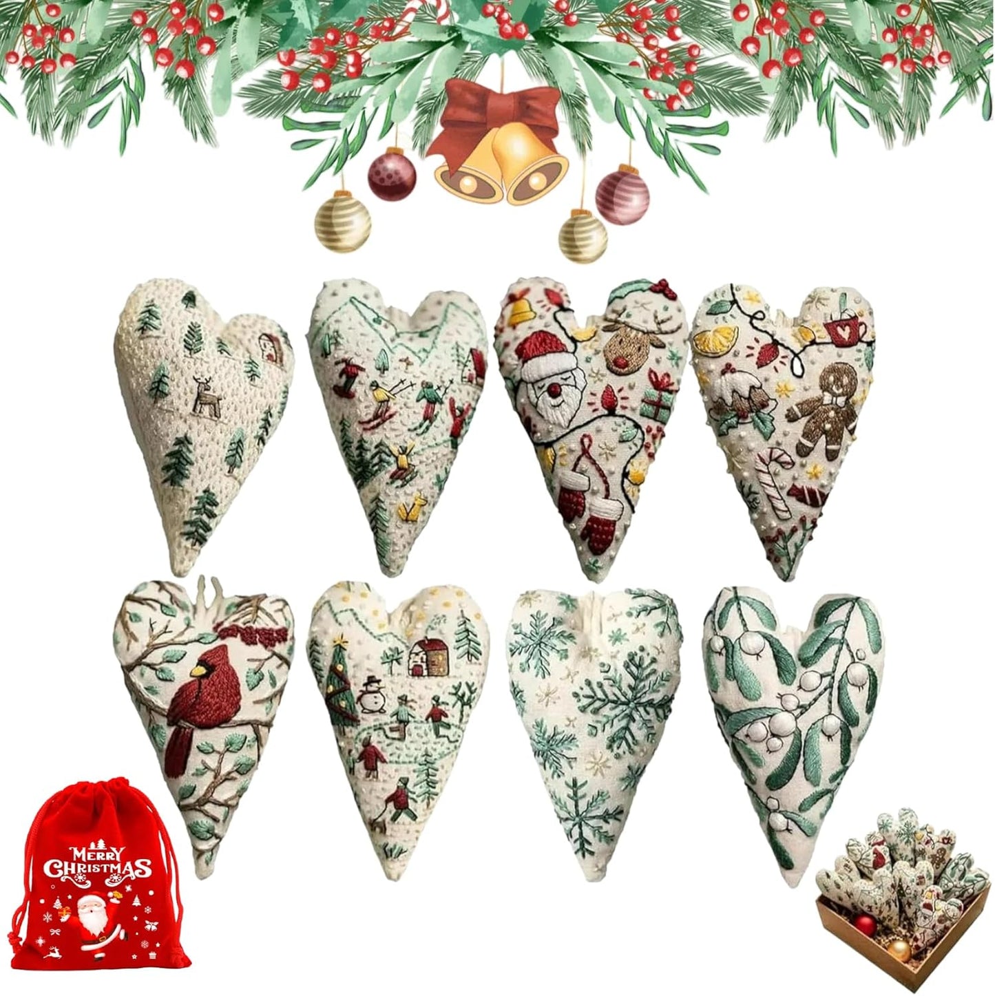 2026 Christmas Embroidery Kit for Beginners - Complete DIY Hand Embroidery Ornament Set with Easy Instructions, Create Festive Tree Hanging Decorations