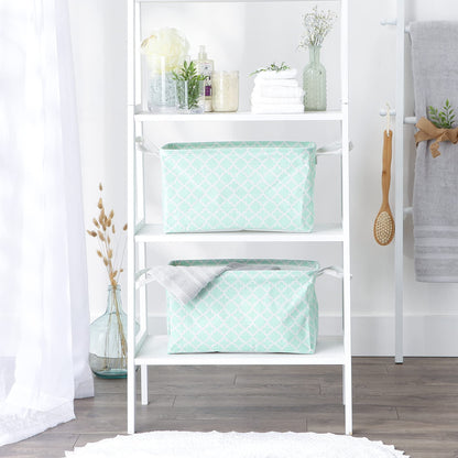 DII Laundry Storage Collection, PE Coated Collapsible Bin with Handles, Aqua Lattice, Large Set