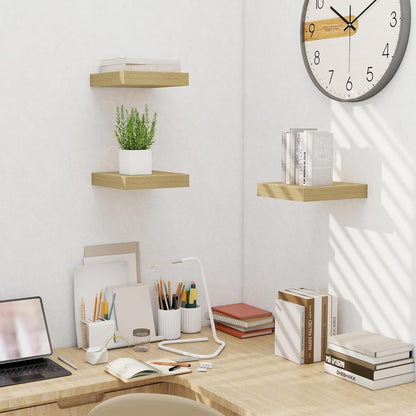 Fun Memories Floating Shelves for Wall - 10" x 10" Wood Shelf with Invisible Bracket - Deep Floating Shelves - 10 Inch Shelf Wall-Mounted for Living Room & Bathroom - Oak - Set of 2