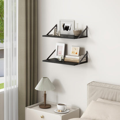 Fun Memories 20 Inch Floating Shelves for Wall, Black Bathroom Shelves Set of 2, 12 Inch Deep Wall Shelf for Bedroom, Kitchen, Large Home Decor Shelves Farmhouse Storage Shelf