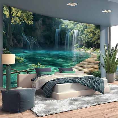 BSFHH Nature Tapestry Forest Tree Sea Cave Wall Hanging, Stream Through Rainforest Landscape Wall Art Tapestry for Bedroom Living room (Waterfall, 79"×59", Unframed)