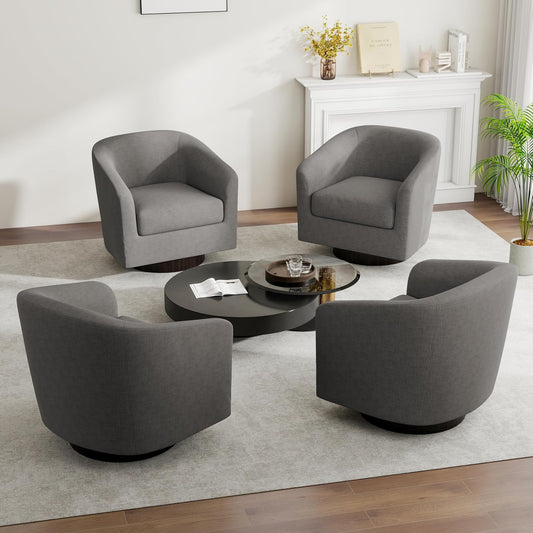 Swivel Barrel Accent Chair, Modern Round Linen Arm Chair for Living Room, Bedroom, Comfy Club