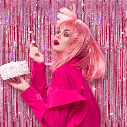 3 Pack Pink Backdrop Party Decorations Tinsel Curtain Party Backdrop Foil Fringe Birthday Decorations Photo Booth Streamer Backdrop Pink Theme Bachelorette Graduation Party Decorations