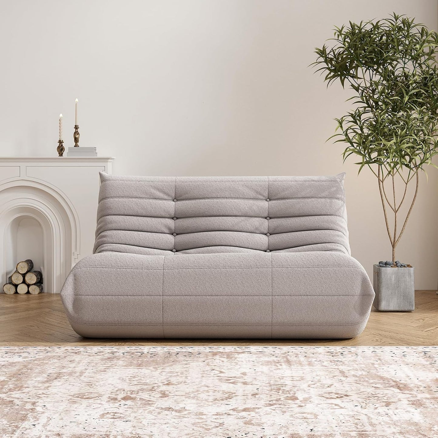 Bean Bag Chair for Adults, Oversized Loveseat Fireside Chair Comfy Lazy Floor Sofa, 2 Seater Lazy Sofa Couch Memory Foam Bean Bag for Living Room, Bedroom Apartment Office (Grey)