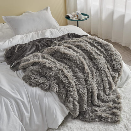 GONAAP Fuzzy Faux Fur Throw Blanket Twin Size Light Grey Super Soft Cozy Plush Fuzzy Shaggy Blanket for Couch Sofa Bed (Light Grey, Twin(60"x80"))