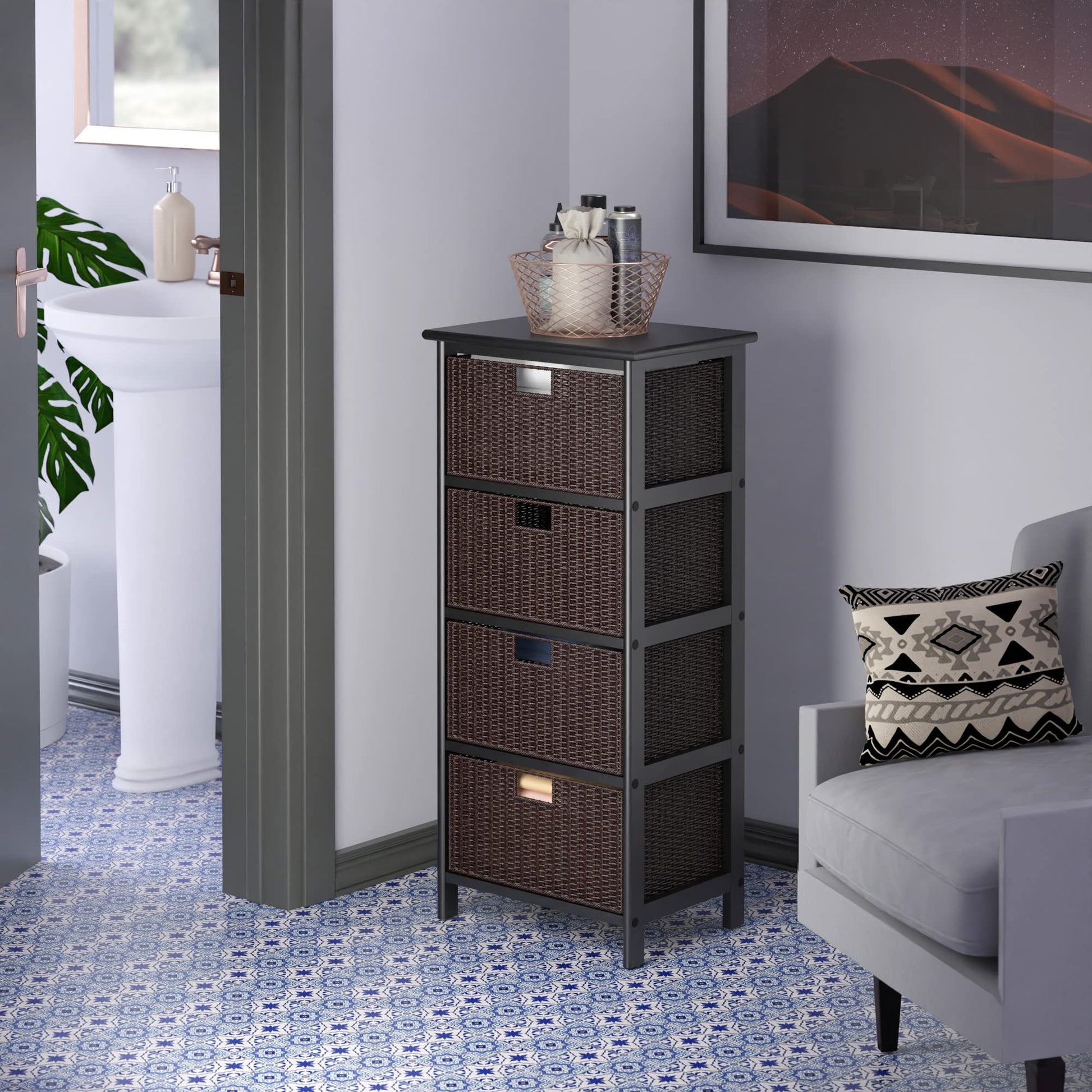 Winsome Omaha Home Storage Rack with 4 Baskets