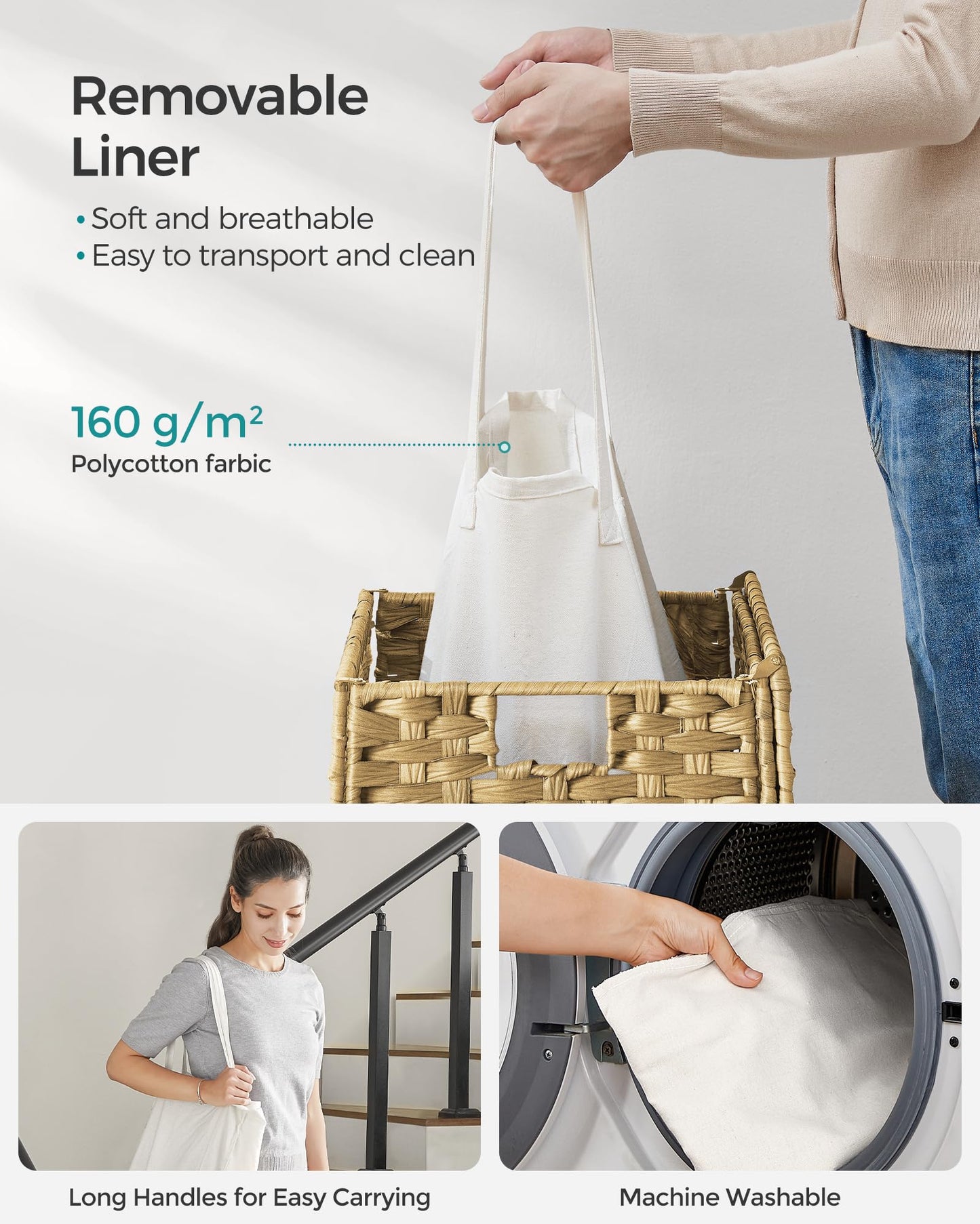 SONGMICS Laundry Hamper with Lid, 23.8 Gallon (90 L) Synthetic Rattan Clothes Laundry Basket with
