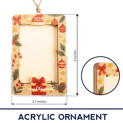 Christmas Picture Frame Ornament 2025 – Wooden Photo Holder Decoration | Family Keepsake Gift - Personalized Tree Ornament - Xmas Hanging Frame KhunganhCRM