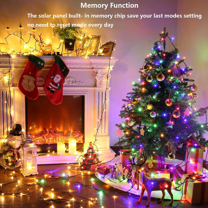 Joomer Color Changing Christmas Lights, 2 Pack Total 144FT 400 LED 12 Modes Solar String Lights Waterproof Twinkle Fairy Lights for Garden Yard Patio Christmas Decoration (Warm White to Multicolor)