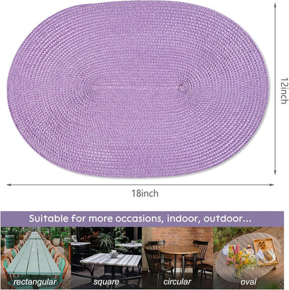 AHHFSMEI Placemats Set of 4 for Dining Table Washable Woven Vinyl Non-Slip 18x12 inches Placemat Heat-Resistant Durable Table Mats for Dining Table Easy to Clean(Lavender Purple 4)