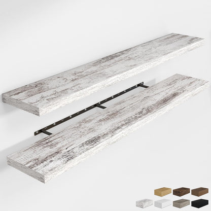 RICHFOCUS 72Inch Floating Shelves for Wall 2 Pack Shelves for Bedroom|Kitchen|Bathroom Wall Mounted Rustic Distressed Wood Floating Shelf with Invisible Brackets for Books|Storage|Decor, Rustic
