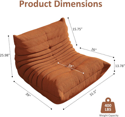 Bean Bag Chair, Oversized Bean Bag Chair for Living Room, Fireside Chair for Adults with Memory Foam Filled, Big Accent Sofa Lounge Floor Sofa for Gaming, Reading, Relax, No Assembly Required(Orange)