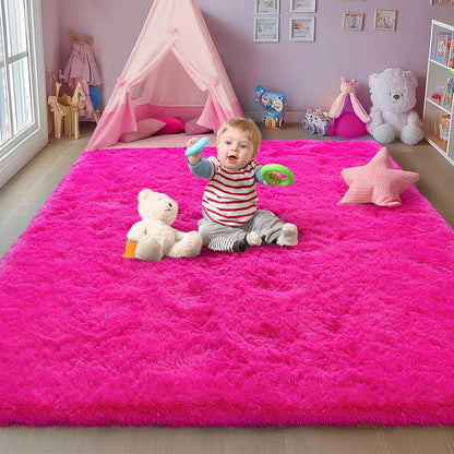 Rezutan Soft Fluffy Rug for Living Room Bedroom, Large Comfy Modern Shaggy Fuzzy Plush Indoor Nursery Classroom Home Decor Bedside Rug with Non-Slip Bottom, Hot Pink, 8 X 10 Feet