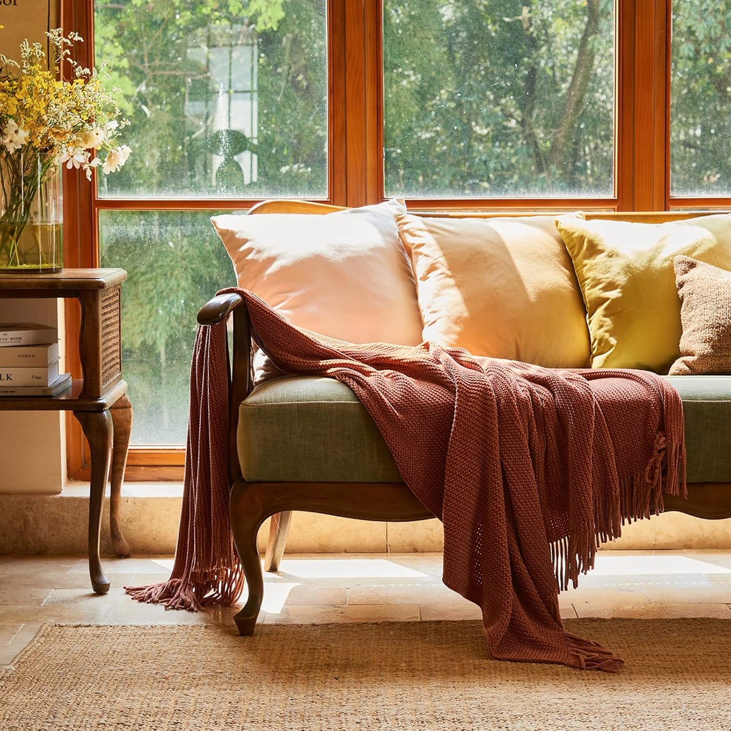 lifein Throw Blanket for Couch, Soft Boho Bed Throw,Cozy Burnt Orange Chenille Knitted Small Spring Lightweight Throw for Spring(Rust,50 * 60")