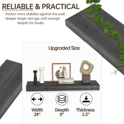 Floating Shelves for Wall, USA-Sourced Fir Wood 24 Inch Wall Shelves Set of 2, Natural Rustic Solid Wooden Floating Shelves Wall Mounted, Nursery Book Storage Shelf, Display Shelf for Bathroom