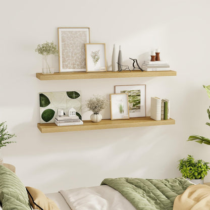 Fun Memories 55 Inch Floating Shelves for Wall 2 Pack Shelves for Bedroom|Kitchen|Bathroom 55 x 9.3 Inch Wood Floating Shelf with Invisible Brackets for Books|Storage|Decor, Oak