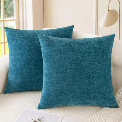 CaliTime Throw Pillow Covers Decorative 20 X 20 Inches Pack of 2 Cozy Chenille Cushion Case for Couch Sofa Bed Living Room Home Ocean Blue