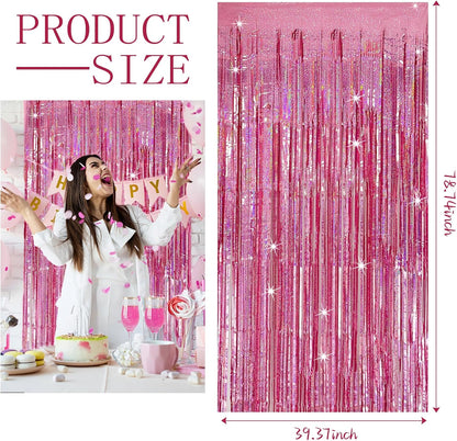 3 Pack Pink Backdrop Party Decorations Tinsel Curtain Party Backdrop Foil Fringe Birthday Decorations Photo Booth Streamer Backdrop Pink Theme Bachelorette Graduation Party Decorations
