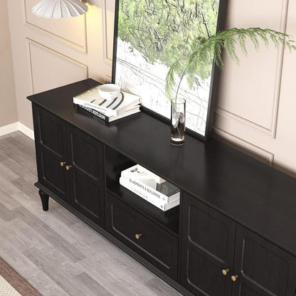 ARTPOWER 67'' Mid-Century Modern TV Stand with Storage Drawer and Doors, Long TV Stand with Adjustable Shelves for 75 Inch TV for Living Room, Bedroom, Black