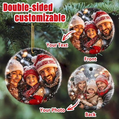 Personalized Christmas Ornaments 2025 - Custom Double-Sided Photo Ceramic Xmas Tree Hanging Decor, Unique for Family Friends (A04-Ceramic Style)