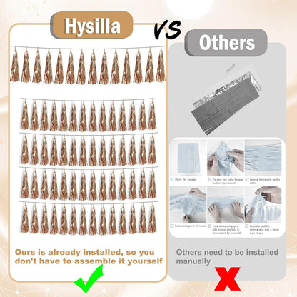 3P Champagne Gold Foil Fringe Metallic Tassel Streamers Banner Tassel Garland for Parade Floats, Bachelorette, Wedding, Birthday, Halloween, Christmas, Bridal/Baby Shower Party Decorations