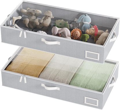 Under Bed Storage Containers, 2-Pack Underbed Storage Box, Collapsible Clothes Storage Bins with Handles and Lid, Large Under Bed Organizers for Shoe, Blanket, Pillow, Sheet, Gray