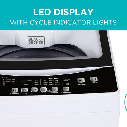 BLACK+DECKER 3.0 Cu. Ft. Portable Washer, 26.5 lb. Capacity Washing Machine, 6 Cycles, Quick Connect Sink Adapter and Drain Hose Included, Transparent Lid & LED Display, BPW30MW, White
