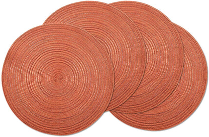 AHHFSMEI Round Braided Placemats Set of 4 Round Table Mats for Dining Tables Natural Woven Heat Resistant Place mats 15 Inch(Orange)