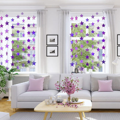 Patelai Glitter Star Garland Banner Decor 130 Feet Star Hanging Bunting Banner Twinkle Backdrop for Homecoming Classroom Wedding Birthday Halloween Christmas Party Supplies(Holographic Purple)