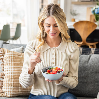 Grow Forward Premium Wheat Straw Bowls - 27oz Microwave Safe Plastic Cereal Bowls Set of 8 for Kitchen, Camping, RV, Dessert, Snack, Soup, Salad, Fruit - Reusable, Unbreakable & BPA Free - Seascape