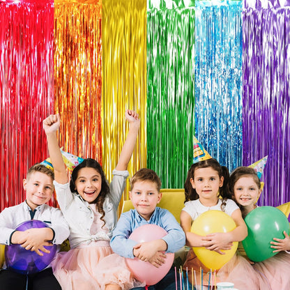 GOER 6.5 ft x 8.2 ft Metallic Tinsel Foil Fringe Curtains,Pack of 2 Party Streamer Backdrop for Birthday,Graduation Decorations and New Year Eve (Rainbow Colors)