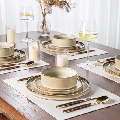 AmorArc Ceramic Dinnerware Sets, Handmade Reactive Glaze Stoneware Plates and Bowls Sets,Highly Chip and Crack Resistant | Dishwasher & Microwave Safe Dishes Set, Service for 8 (24pc)