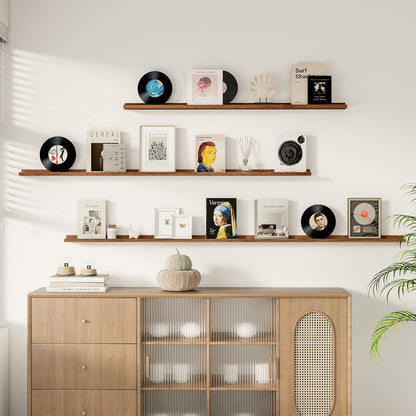 Floating Picture Ledge Shelves for Wall Set of 2, 84 Inches Picture Ledge Shelf with Long Large Nursery Book Shelf for Toys Storage Kids Bookshelf Wall Mounted Living Room Bedroom Decor Frames, Walnut