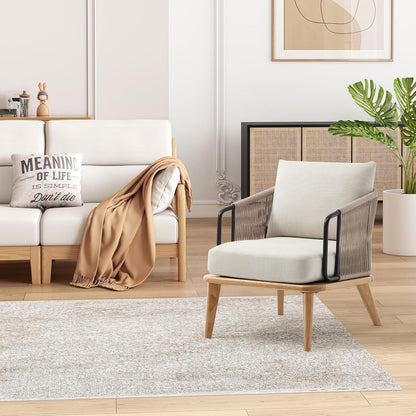 ANJ Accent Chair,Mid-Century Modern Reading Chair with Braid Armrests, Armchair for Living Room Bedroom Outdoor