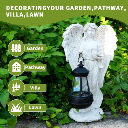 Solar Angel Garden Statue, Angel Figurine Outdoor Decor with Warm White Solar Lantern Garden Angel Figurine Outdoor Statue Waterproof Angel Sculpture Lawn Yard Art Patio Ornament Housewarming Gift