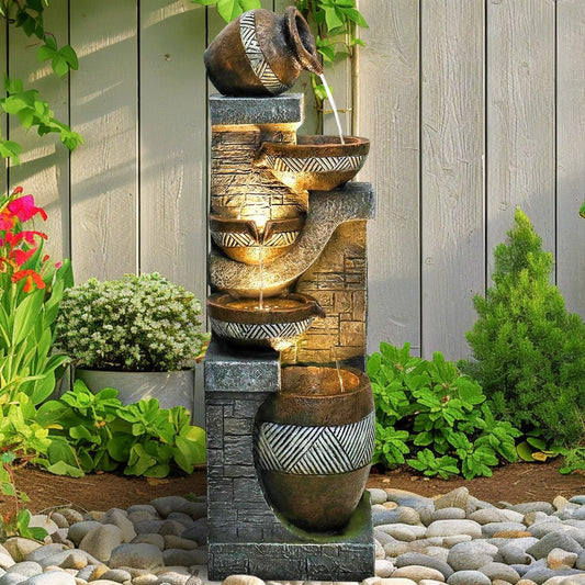 SunJet 5-Tiers Indoor/Outdoor Garden Water Fountain - 42.5inches Modern Floor-Standing Cascading