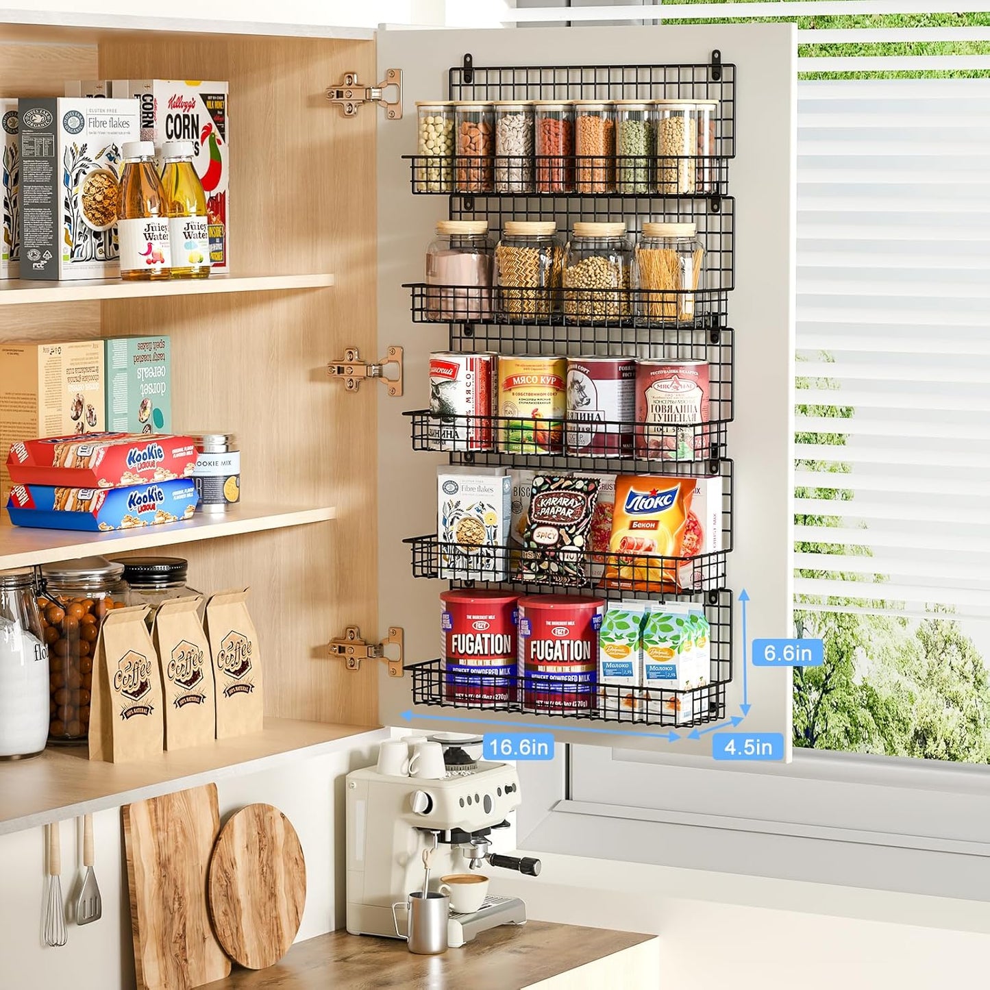 X-cosrack Spice Rack Wall Mount, 5 Tier Large Spice Rack Organizer for Efficient Storage, Height-Adjustable Hanging Spice Shelf for Kitchen and Pantry, Up to Storage 90 Jars(Patent No.:D909138S)