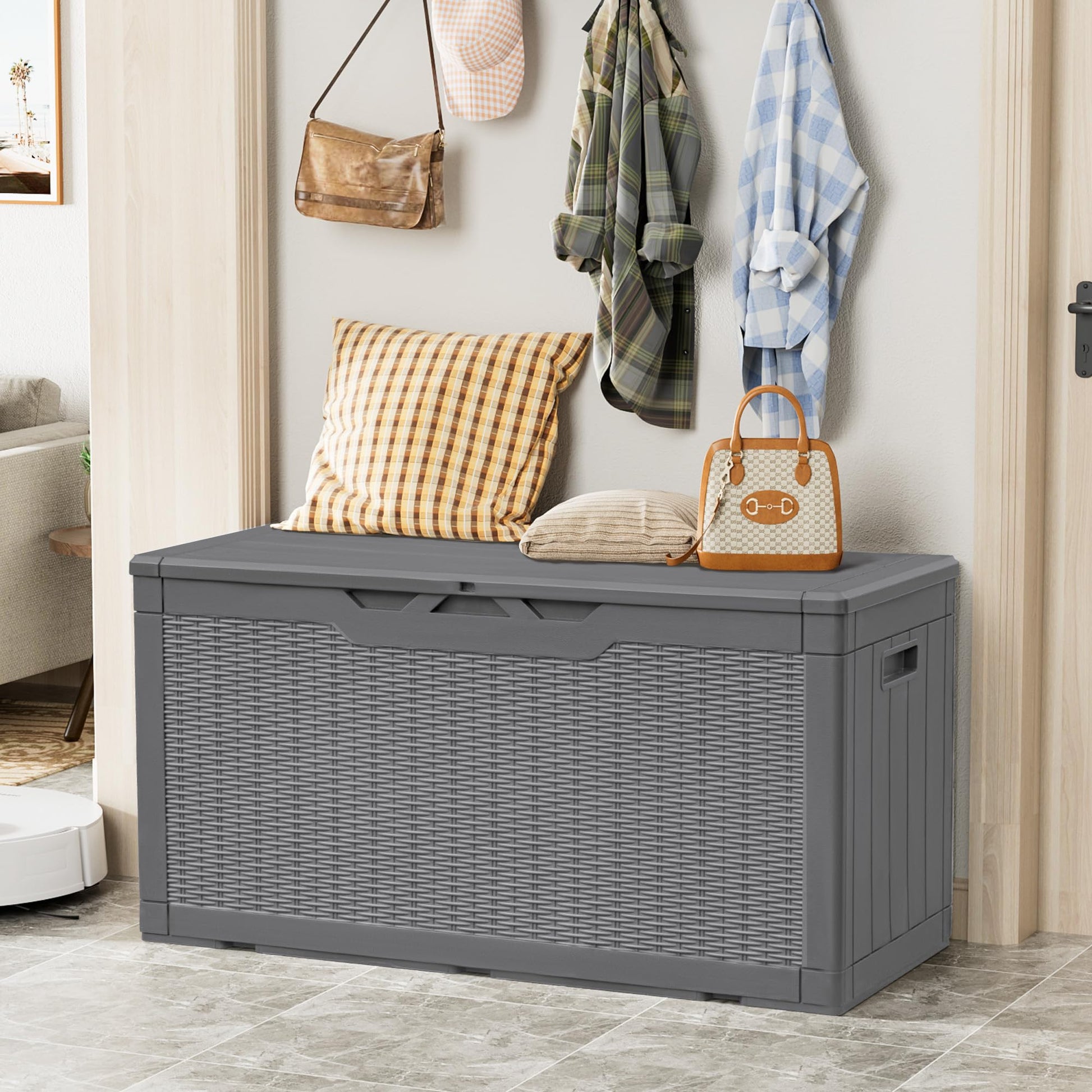 YESHOMY 100 Gal Plastic Storage Bins with Lid Stackable Box Organizers for Living Room, Office