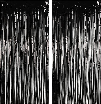 Foil Fringe Curtain Halloweens Party Decorations - Pure Black Tinsel Photo Backdrop Party Steamers Curtains for Birthdays Music Christmas Stranger Theme Parties