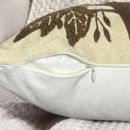 Alysheer Embroidered Fall Decorative Throw Pillow Cover 18"x 18", Boho Farmhouse Cottage Tufted Embroidery Pattern Cotton Canvas Orange Cushion Case for Sofa Couch Bed Living Room Decor(Maple Leaves)